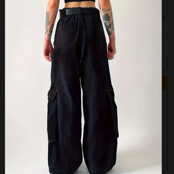 🧿Women's Gothic Strap Wide Leg Denim Pants - Picture 2 of 9